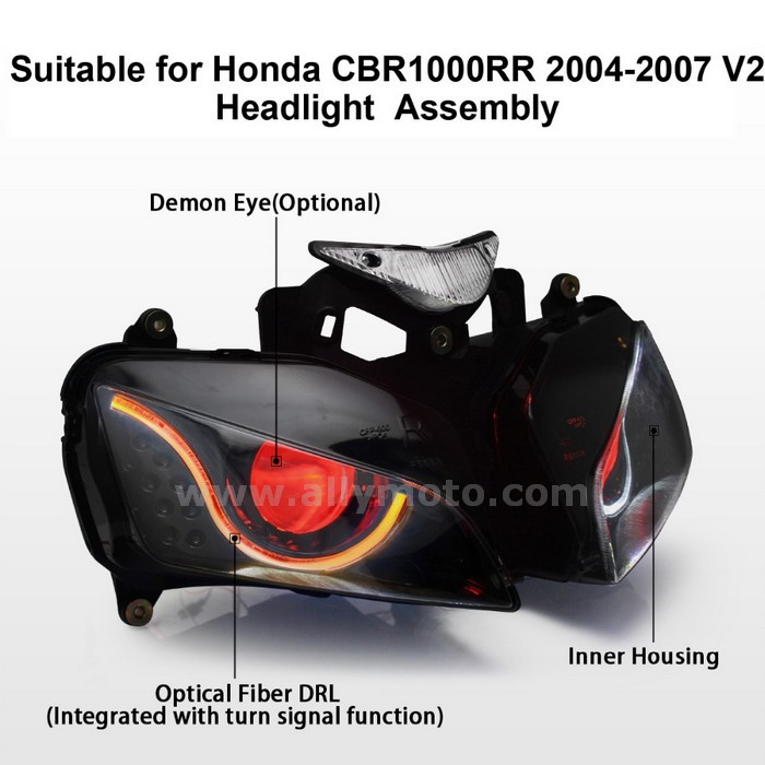 003 Headlight Honda Cbr1000Rr Cbr1000 2004 2005 2006 2007 Lamp Red Demon Eyes Optical Fiber-4